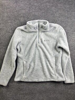 Columbia Jacket Womens XL Gray Sherpa Fleece 1/4 Zip Pullover Pockets Warm